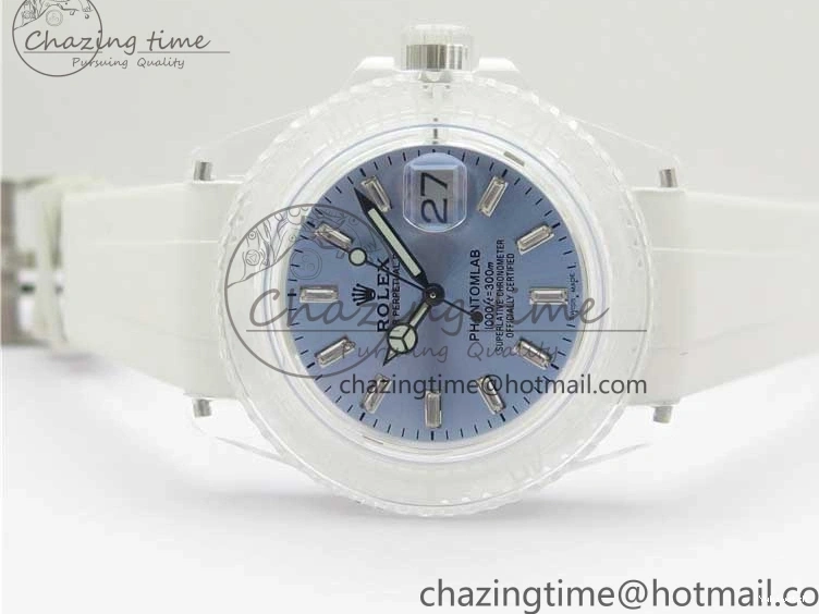 Best Phantomlab Edition 3AF White Dial Submariner VR3135 on Strap Rubber Blue Transparent Light 1109